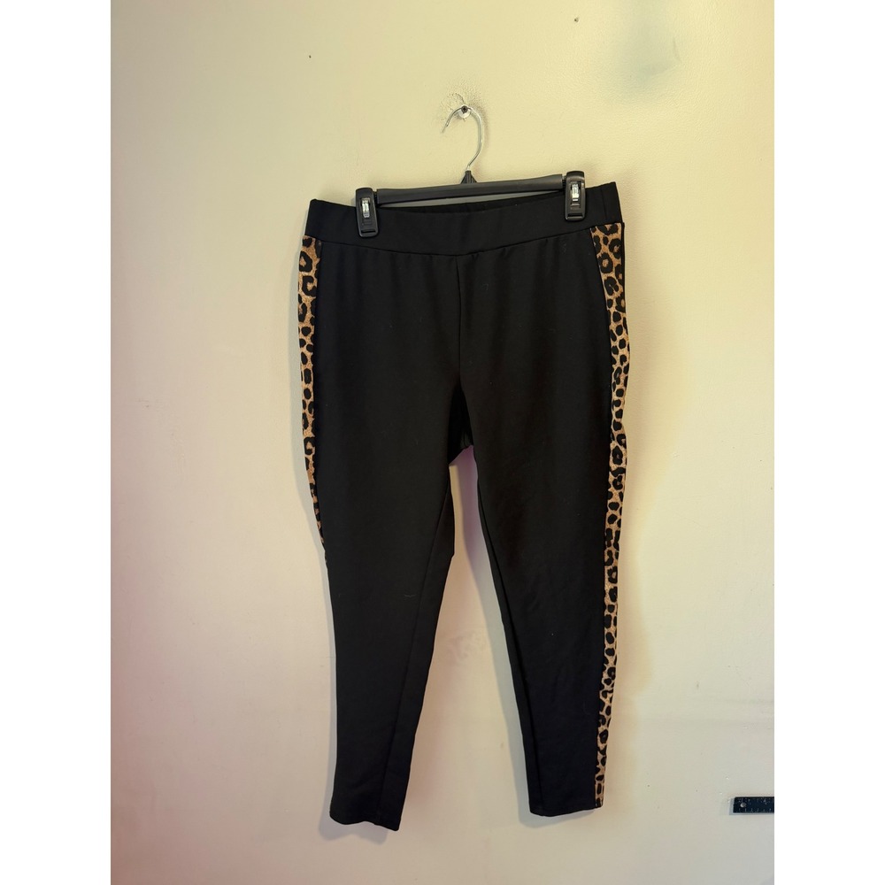 Michael Michael Kors Womens Black Leopard Print Stripe Leggings Large 2859